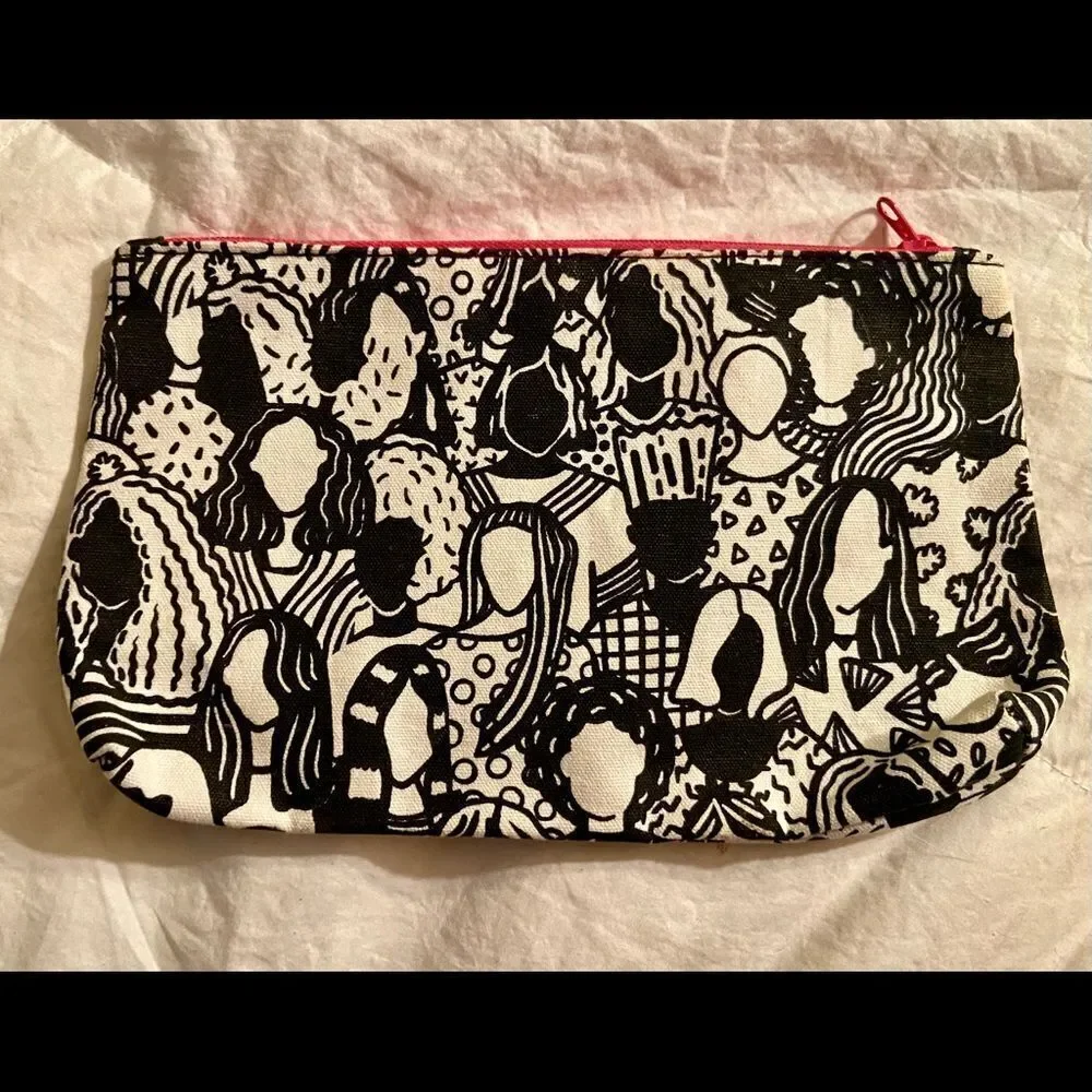 Ipsy Glam Bag Canvas Black/White/ Pink Lady Faces